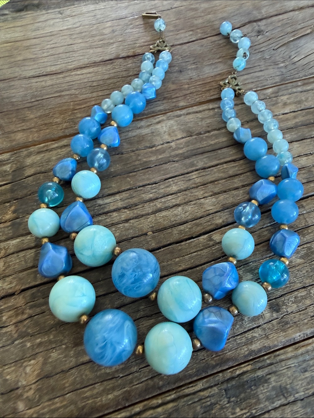 Vintage Blue Beaded Necklace - Women Jewelry Double strand adjustable clasp